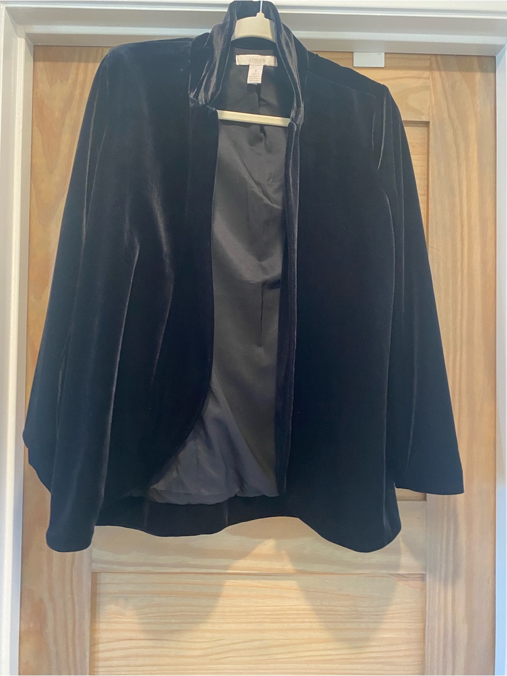 Chico's Black Velvet Open-Front Blazer Jacket